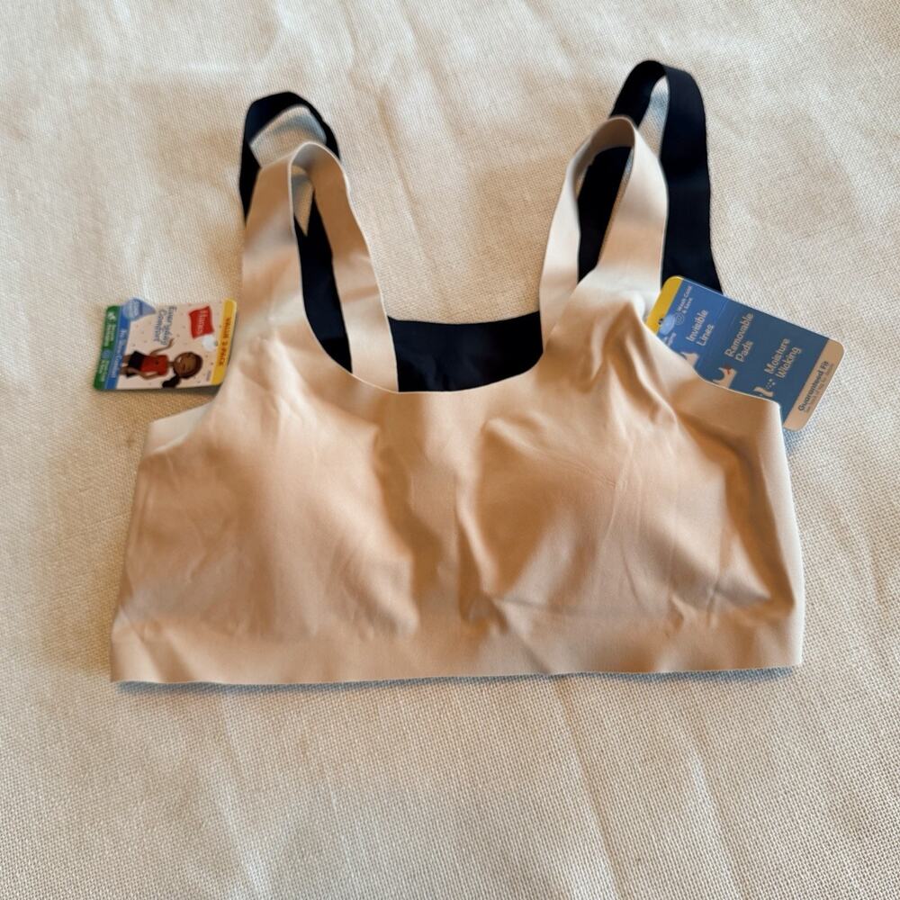 Hanes Originals Wireless Pullover Sports Bra L/G Full Coverage Beige/Black H208